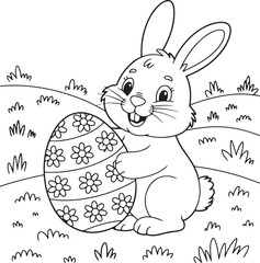 Cute Easter Bunny Holding Decorated Egg Coloring Page