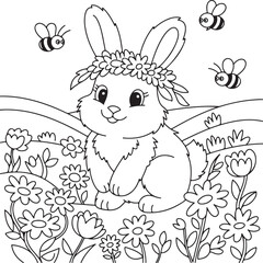 Adorable Bunny Rabbit with Flower Crown in a Meadow