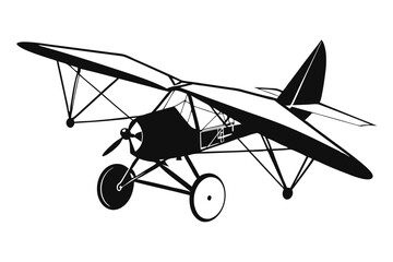 Vintage biplane showcases its complex structure in this highcontrast black and white art