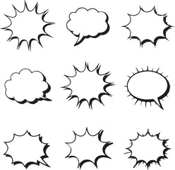 Nine Different Comic Book Style Speech Bubbles