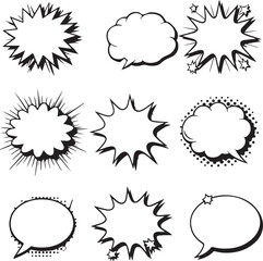 Nine Comic Book Style Speech Bubbles and Starburst Shapes © HOSSEN