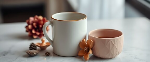 Fototapeta premium couple of cups sitting on top of a table