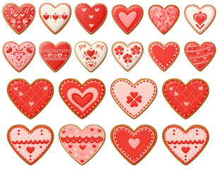 Delicious Heart-Shaped Iced Cookies on Transparent Isolated Background 
