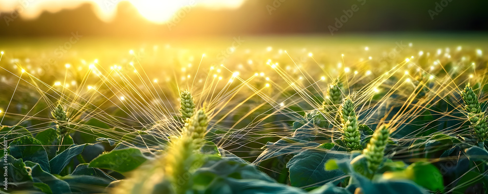 Poster smart agriculture technology concept, using modern technology and big data to increase efficiency an