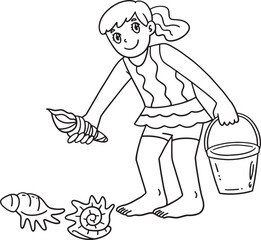 Swimming Girl Collecting Seashells Isolated 