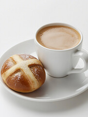 Hot coffee and easter bun enjoyed during easter holiday breakfast