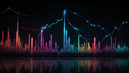 Neon data visualization graphs on a dark background