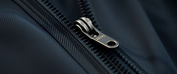 close up of a zipper on a black jacket