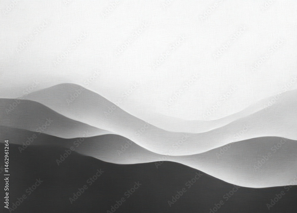 Poster abstract minimalist grayscale mountain landscape with smooth flowing contours and layered hills crea