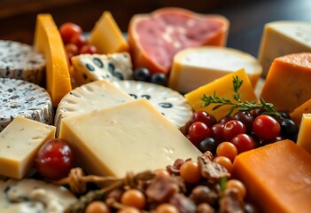 variety of cheeses and meats on a plate