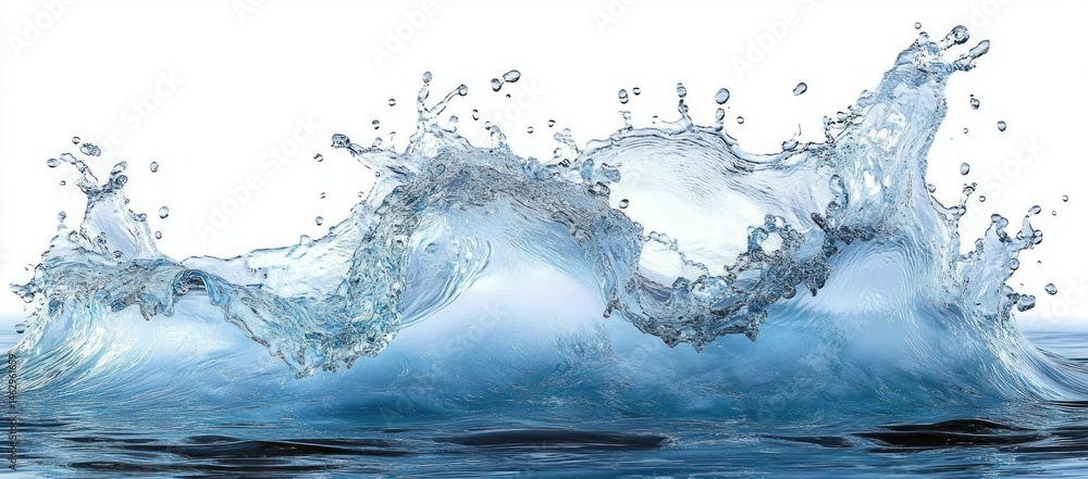 Poster dynamic splash of clear blue water creating waves and droplets with a high energy and refreshing fee