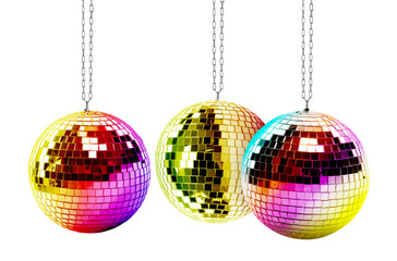 Different shiny disco balls on white background