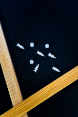 screws and tools on the black background, carpentry 