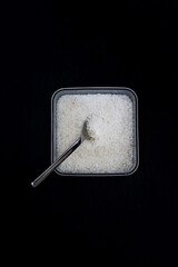 kosher salt in the jar with spoon, flakes, sea, spice