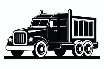 A classic black and white logging truck with a unique retro design is showcased
