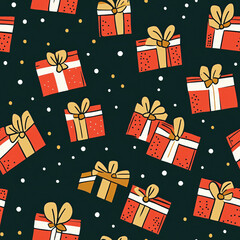 Colorful Holiday Gift Boxes Pattern Festive Wrapping Decoration Ornament Christmas New Year Seasonal Celebration Joy Family Love Winter Snowflakes Cheerful Jolly Surprise Decorative Artwork