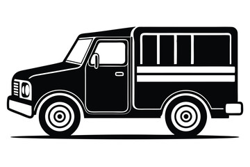 Black stylized truck illustration features a vintage design with its distinctive shape and wheels