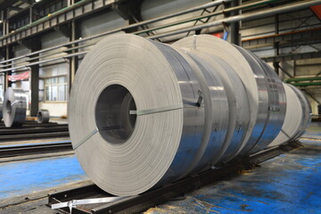 Hot rolled strip steel in the warehouse