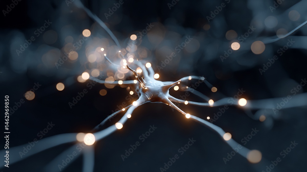 Poster abstract neural network visualisation with glowing nodes and filament strands