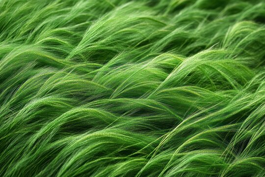 Lush green grass blades swaying gently creating a soft flowing pattern under natural light
