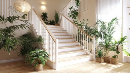 Indoor Staircase, Plants, Sunlight, Home Decor, Interior Design