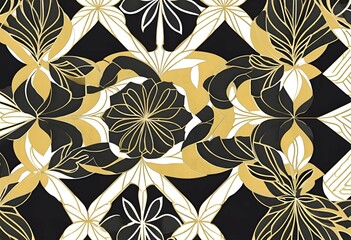 Elegant Black and Gold Floral Pattern Seamless Textile Design Perfect for Fashion Fabrics Interior Decor