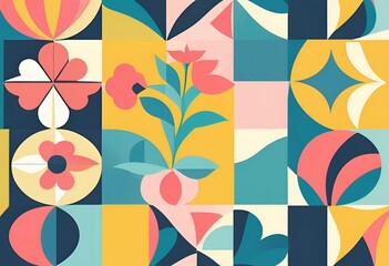 Vibrant Geometric Floral Pattern Design Perfect for Textile Print or Wallpaper Background