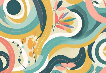 Abstract Floral Design with Wavy Lines and Pastel Colors Perfect for Textile Prints or Backgrounds