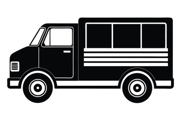 Black delivery truck icon presents a vintage silhouette ready for retro business needs