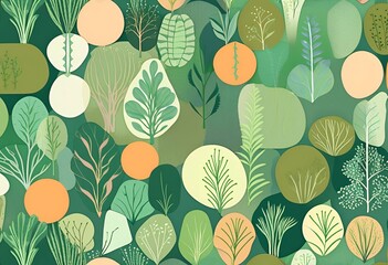 Abstract Green Nature Pattern Botanical Illustration Peaceful Garden Design Eco Friendly Background