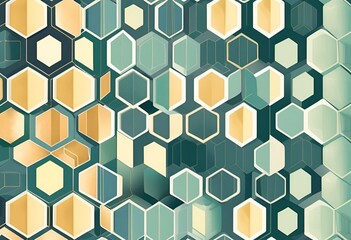 Abstract Hexagon Pattern Background Teal Gold Honeycomb Geometric Design