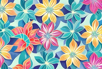 Vibrant Tropical Floral Pattern Multicolored Flowers Design for Textile Wallpaper and Backgrounds