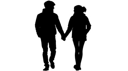 Couple holding hands silhouette vector isolated on white background  -  