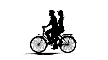 Obraz premium Couple riding bicycle silhouette vector isolated on white background - 