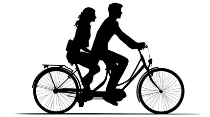 Couple riding bicycle silhouette vector isolated on white background  -  