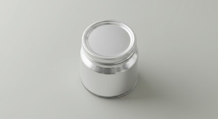 Glass Jar with Silver Lid on Gray Background