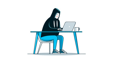 Cyber hacker working concept simple vector on white background  -  