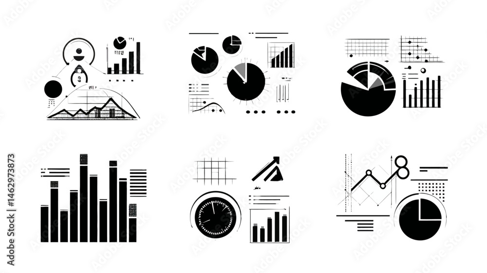 Poster data analysis business set simple vector on white background -