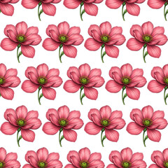 Fototapeta premium Seamless repeating flower pattern ideal for backgrounds, wallpapers, or textiles.