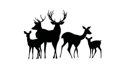 Fototapeta premium Deer family silhouette simple silhouette vector isolated on white background - 