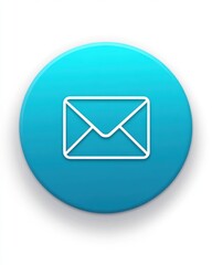 Cyan Blue Circular Email Button Icon with Message Symbol for Contact and Communication