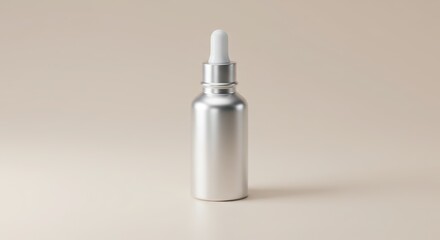 Dropper Bottle Silver Metal on Neutral Background