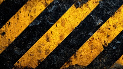 A bold black and yellow striped hazard pattern appears on a rugged surface, conveying a strong sense of warning for safety in industrial or construction zones
