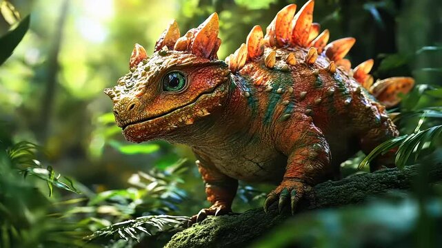 Enchanting Forest Dweller: A close-up of an imaginary creature nestled among tropical foliage