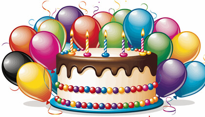 Colorful Birthday Celebration Image_Cake with Candles and Balloons_Festive Party Decoration_Perfect for Birthday Wishes and Invitations
