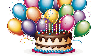 Delicious Chocolate Birthday Cake with Colorful Balloons and Candles_ Perfect for Celebrations_ Share the Joy and Sweetness of this Festive Moment