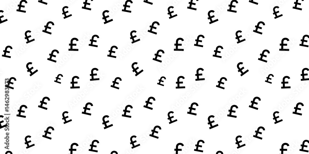 Poster pound sign seamless vector editable pattern png or transparent background. black and white currency 