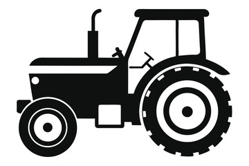 An isolated black tractor featuring a cab and large tires stands alone