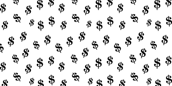 Dollar sign seamless vector editable pattern PNG or transparent background. black and white Money sign vector pattern background	