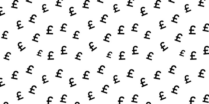 Pound sign seamless vector editable pattern PNG or transparent background. Black and white currency symbol vector pattern background